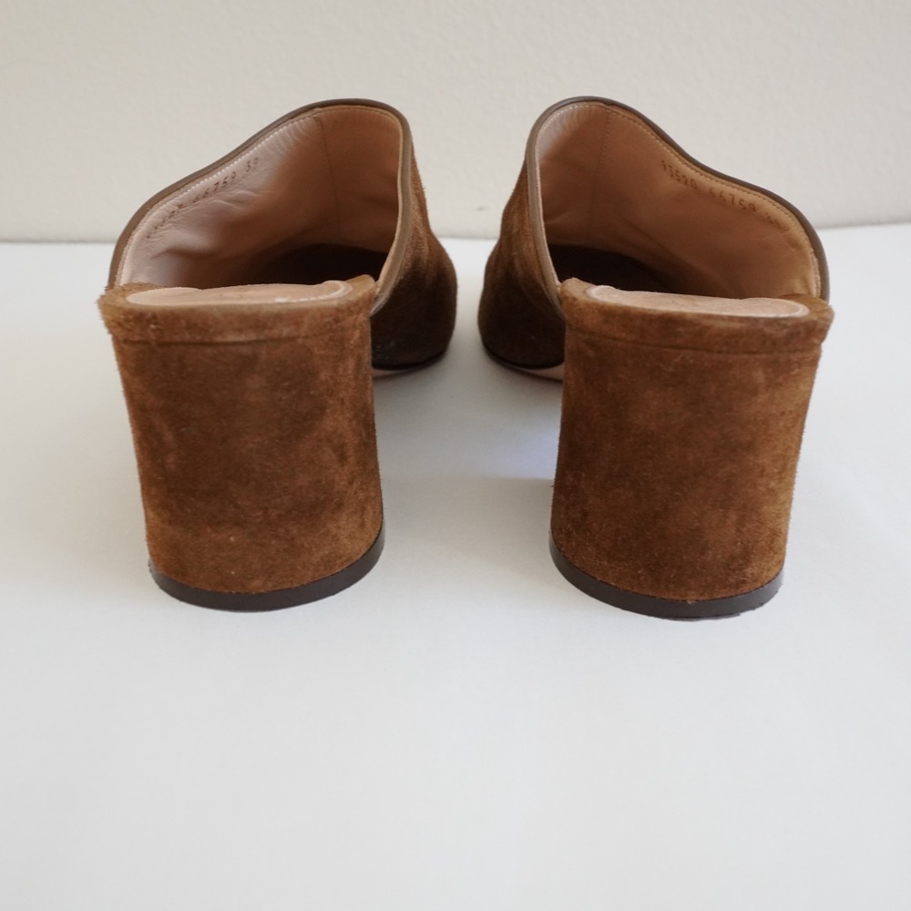 Gianvito Rossi Suede Block Heel Mules Womens 39 Brown Italy Classic Designer - Picture 4 of 12